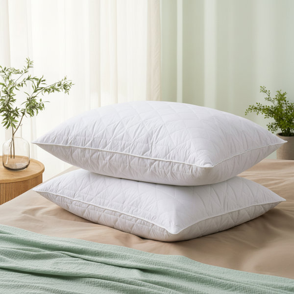 100% Cotton Zigzag Quilted Grey Goose Feather Bed Pillows – Set of 2 Hotel Quality,Fluffy & Supportive for Back & Side Sleepers